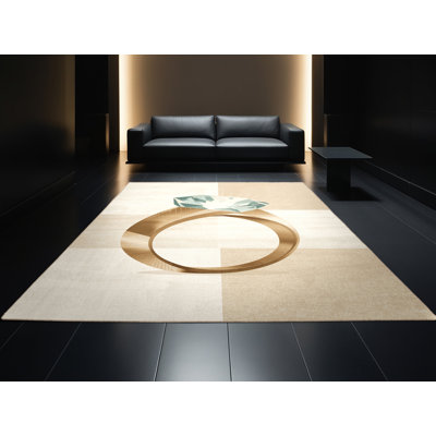Tapis luxueux beige lavable à la machine Luray - Reliure beige