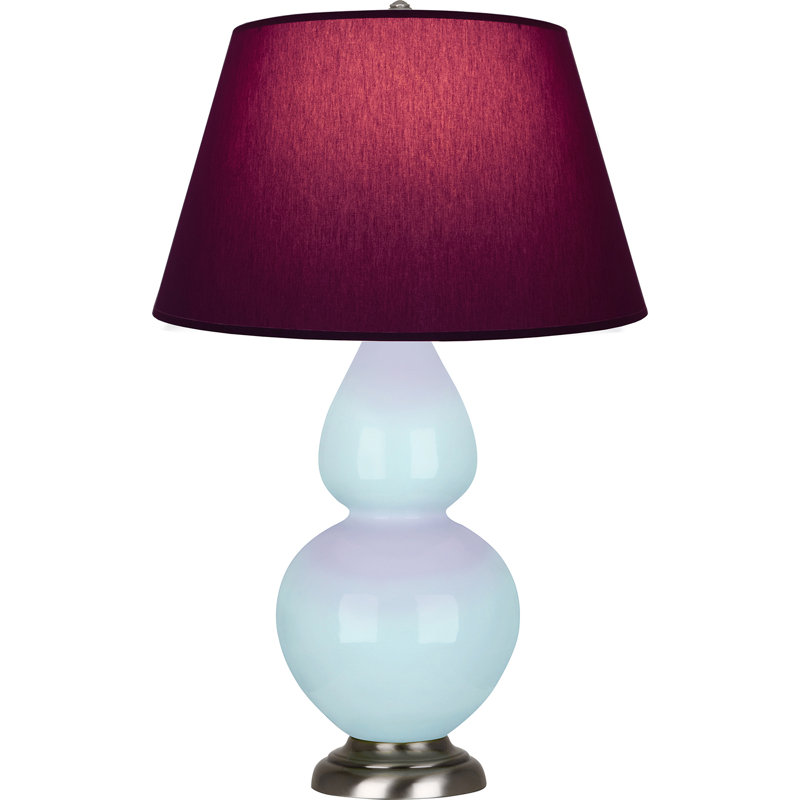 Lampe de table double gourde en céramique, Bleu bébé verni / argent antique, Prune / lavande, Argent argent