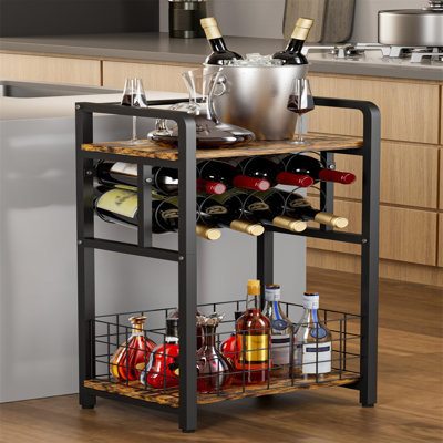 3-Tier Wine Rack Freestanding Floor With Wood Top