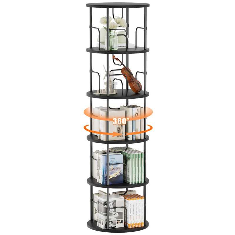360° Rotating Bookcase, Storage And Display Spinning Corner Bookshelf For Home Office And Living Room, Black