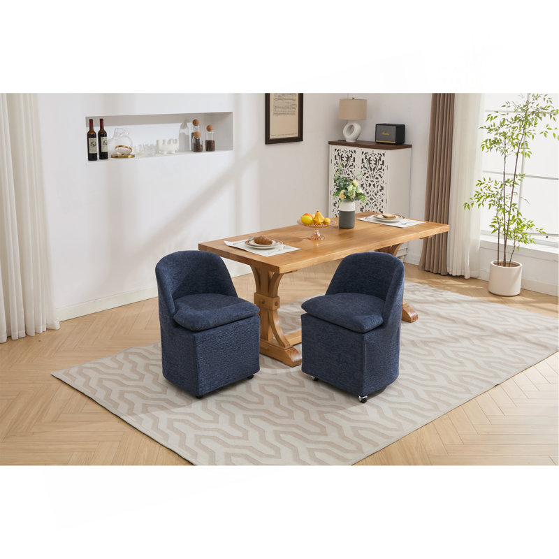 Ensemble de 2 chaises de salle à manger en chenille avec roues universelles, Bleu