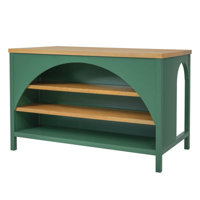 Îlot de cuisine de style campagnard de 142 cm (56 po) avec rangement ouvert et détail en arche, desserte de cuisine en bois d'hévéa avec plateau naturel