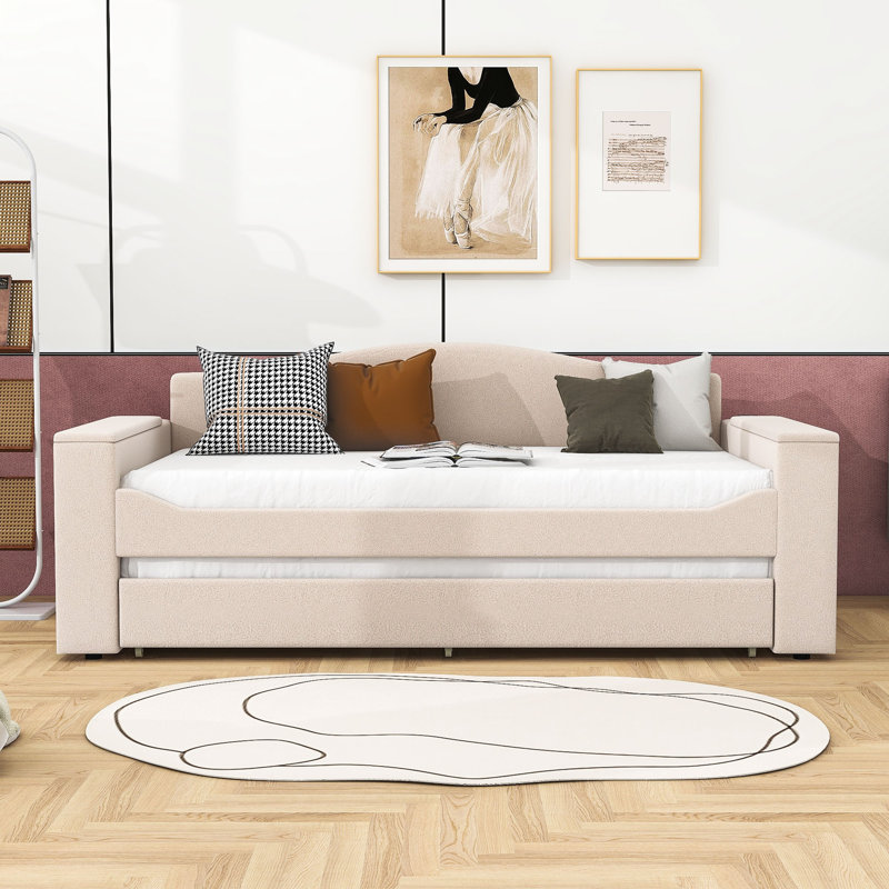 Lit de jour avec couchette Melito, Lit simple, Beige