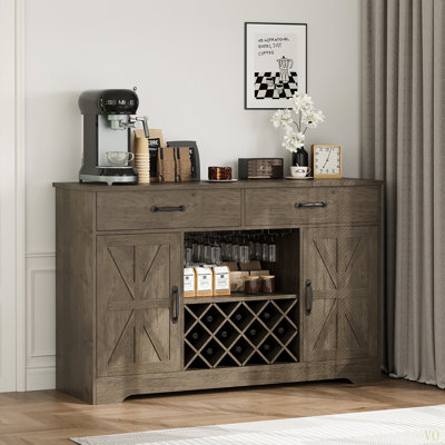 Coffee Bar Cabinet With Storage And Wine Rack, Glass Holder And 2 Drawers, Buffet Console Sideboard For Kitchen Dining Room