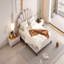 Lit plateforme tapissier double avec tête de lit en velours à motif floral-632814397-632814403