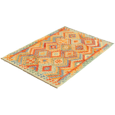 One-of-a-Kind 4'1" x 5'10" New Age Rectangle Wool Area Rug in Orange and Red