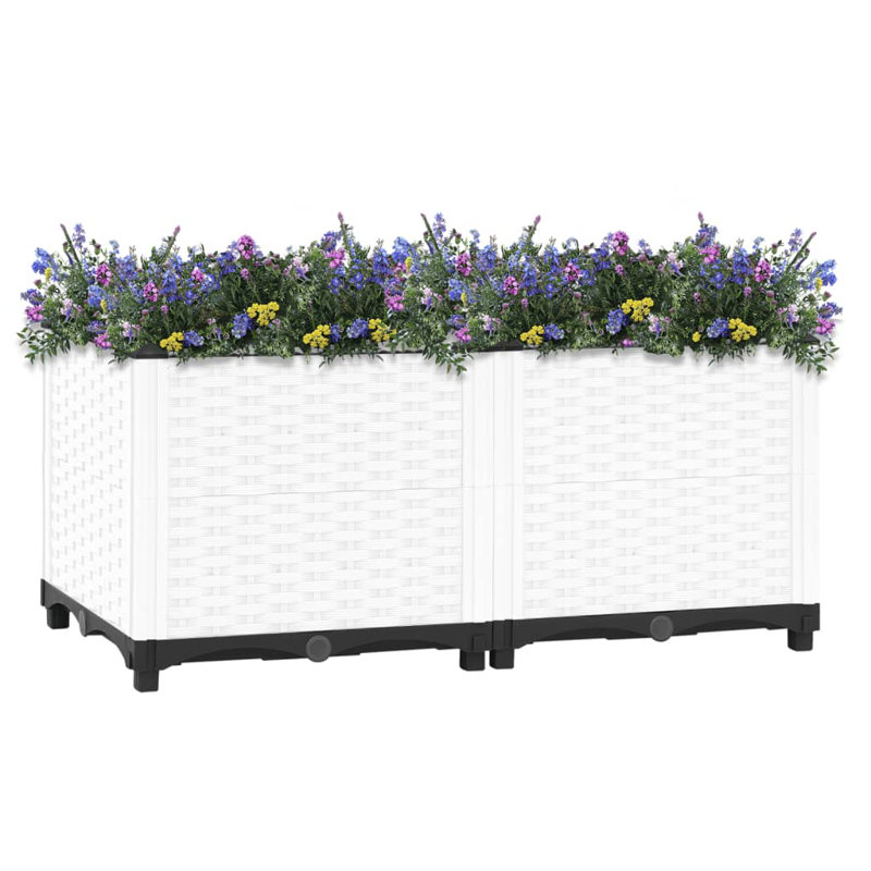 Raised Bed Polypropylene Garden Planter Pot Planting Box Flower Pot, 80 x 40 x 38 cm, White