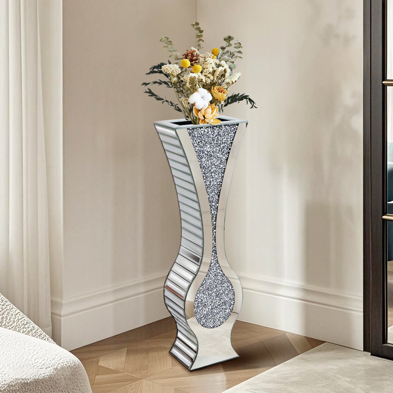 Grand vase de sol en argent avec diamant concassé et miroir