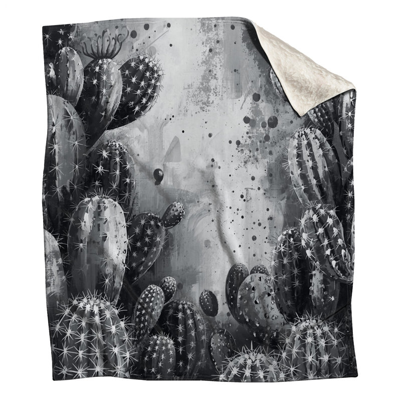 Couvertures noires, blanches et cactus, L 50 po x H 60 po
