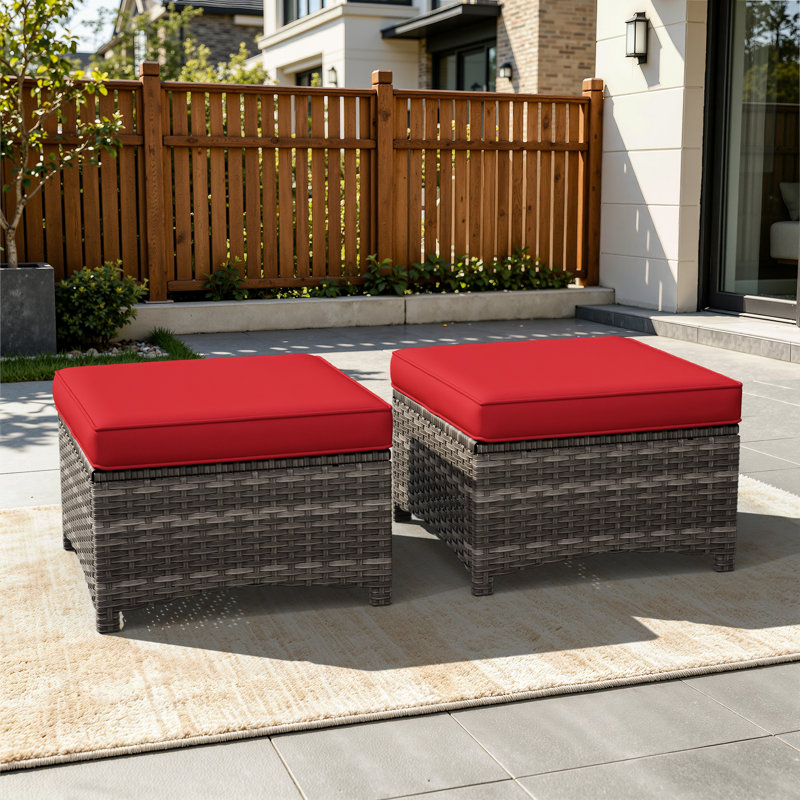 Meyly Upholstered Outdoor Ottoman, Red