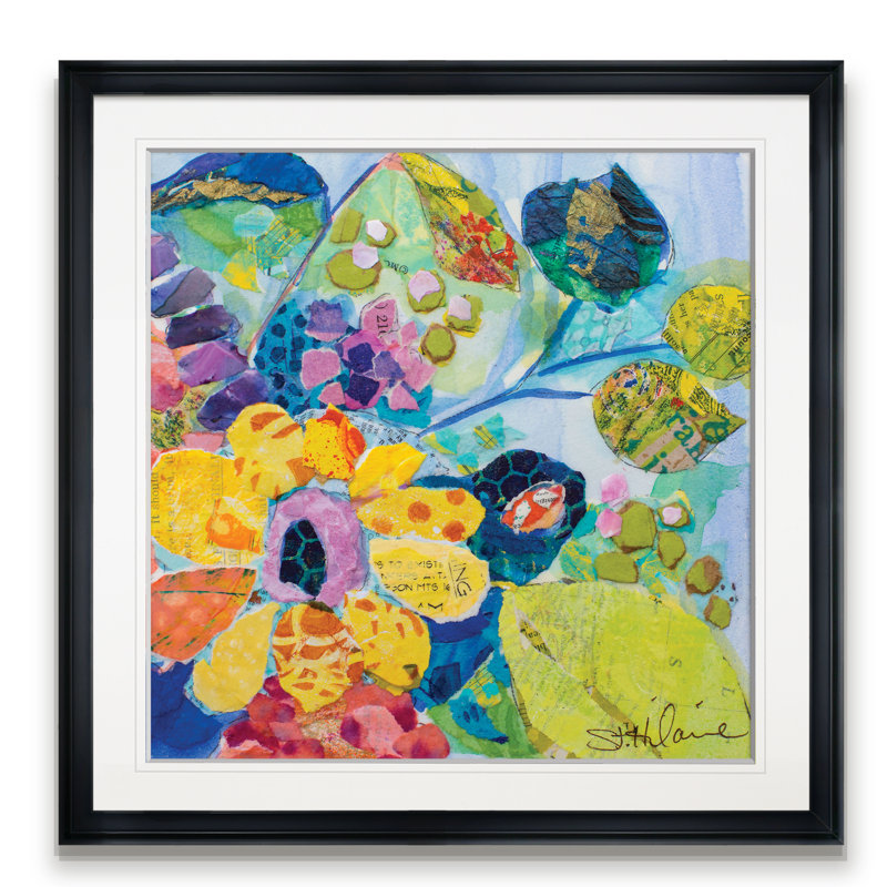 « bold fleuris vi », peinture, H 24 po x l 24 po x P 1,5 po, Cadre noir