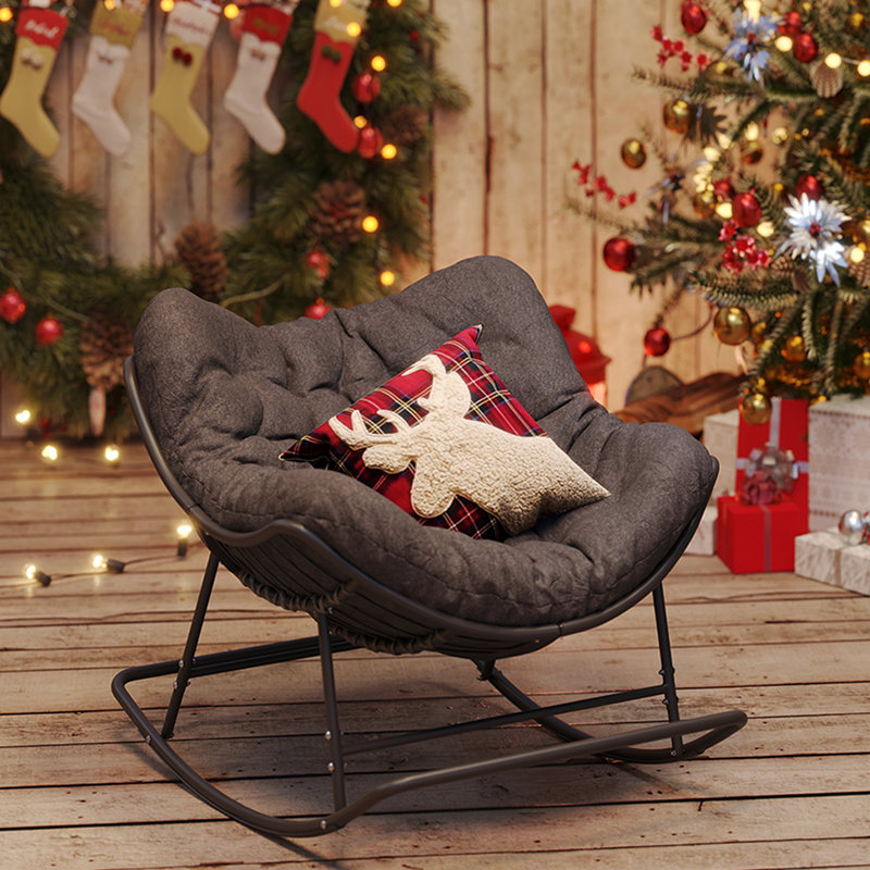 Chaise berçante en acier avec coussin Weixel, Gris, Gris