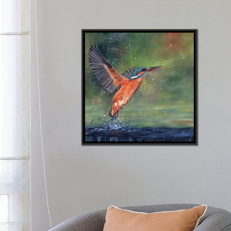 « kingfisher », impression sur toile, H 18 po x l 18 po x P 1,5 po, Toile avec cadre noir, Pas de tapis