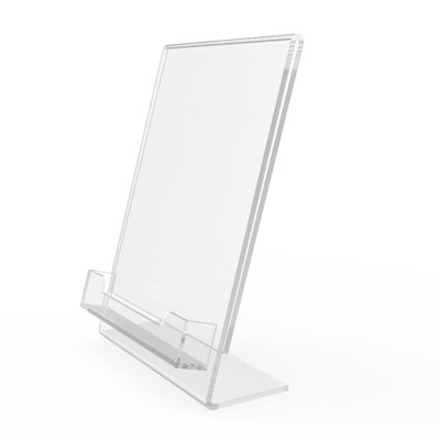 Fixturedisplays®4X 6"Lucite Clear Acrylic Slanted Sign Holder With Business Card Holder 20045