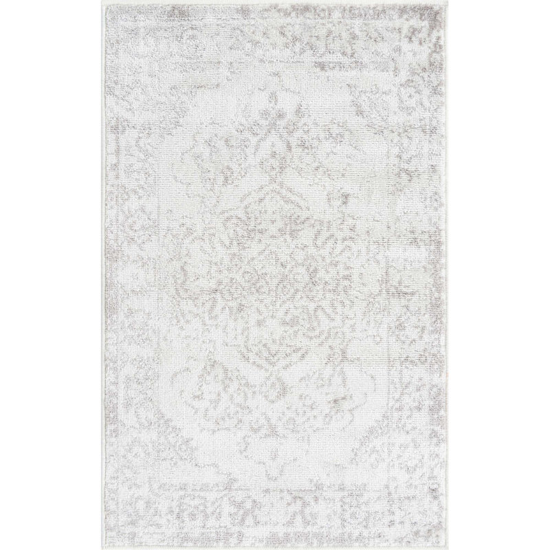 Avalynne Oriental Ivory/Gray Area Rug, Rectangle 6'1" x 9'