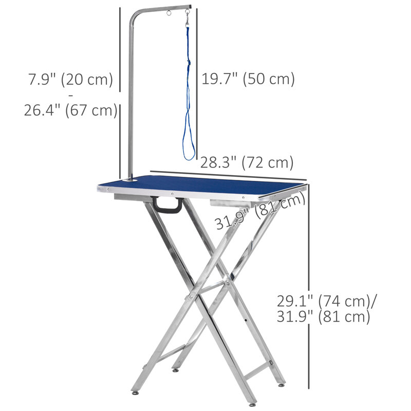 Table de toilettage pliable pour chien, table de toilettage pour chien de taille moyenne - bleu