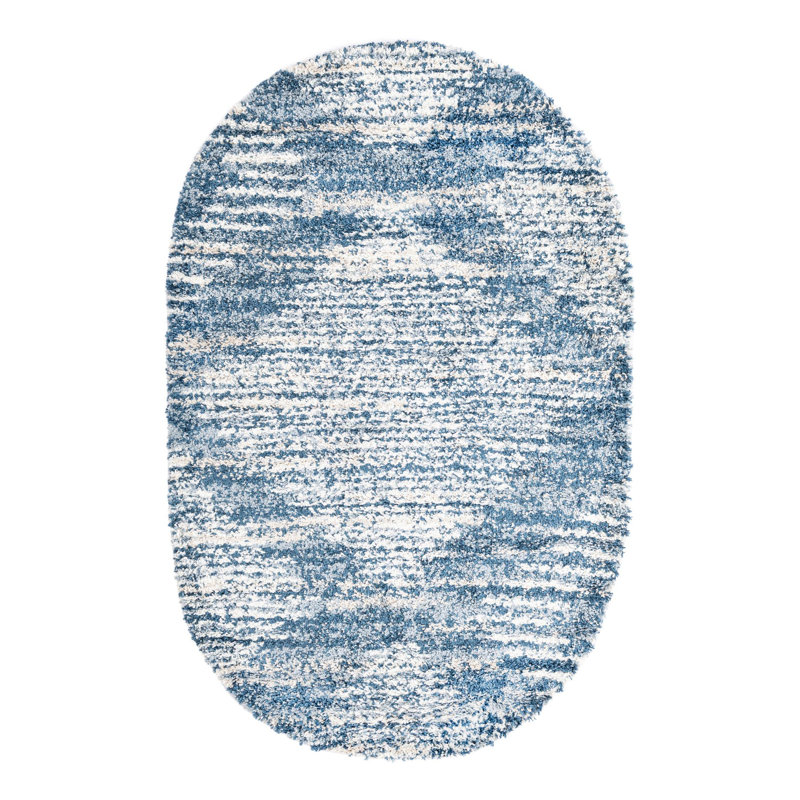 Tapis bleu / gris / blanc à poils longs Knupp, Ovale 5 pi 3 po x 8 pi