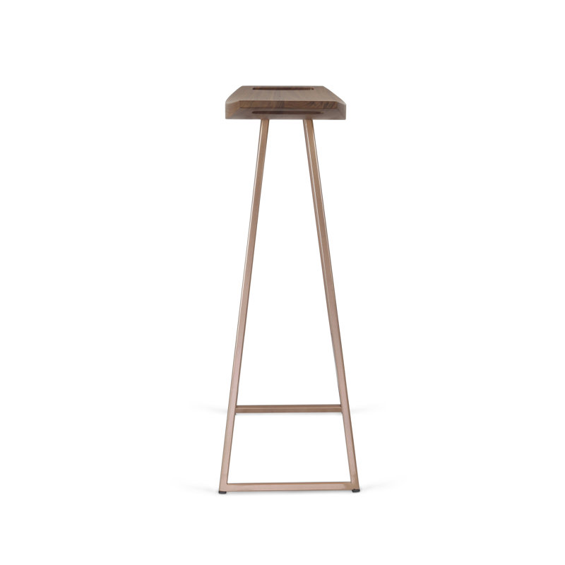 Robert Counter Stool with Metal Frame, Walnut, Counter Stool (24" Seat Height), Rose Copper