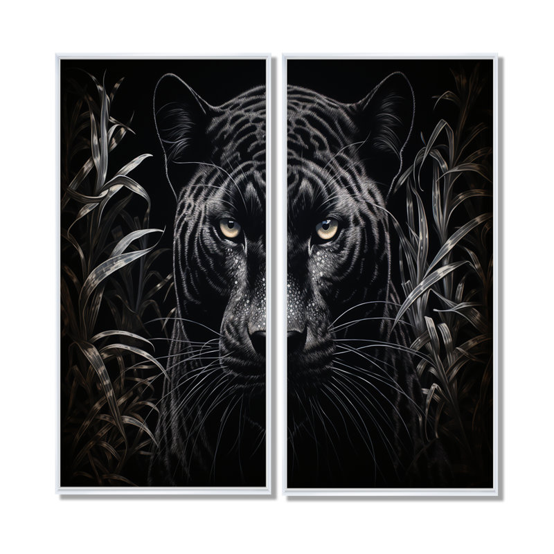 Grattoir noir et blanc Panther Nocturnal Majesty, H 40 po x l 40 po, Reproduction encadrée sans passe-partout, Blanc