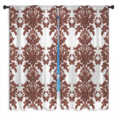 Rideaux de fenêtre bruns damassés à motif damas et obscurcissant - 2 panneaux