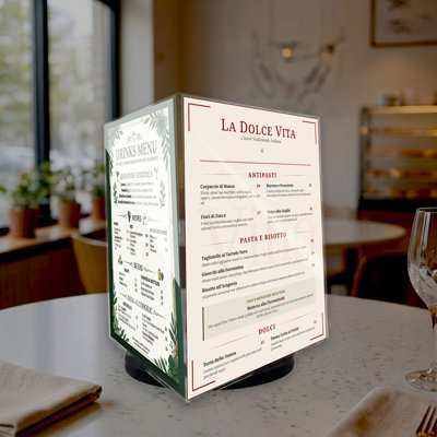 8.5" W x 11" H Three-Sided Revolving Sign and Menu Holder