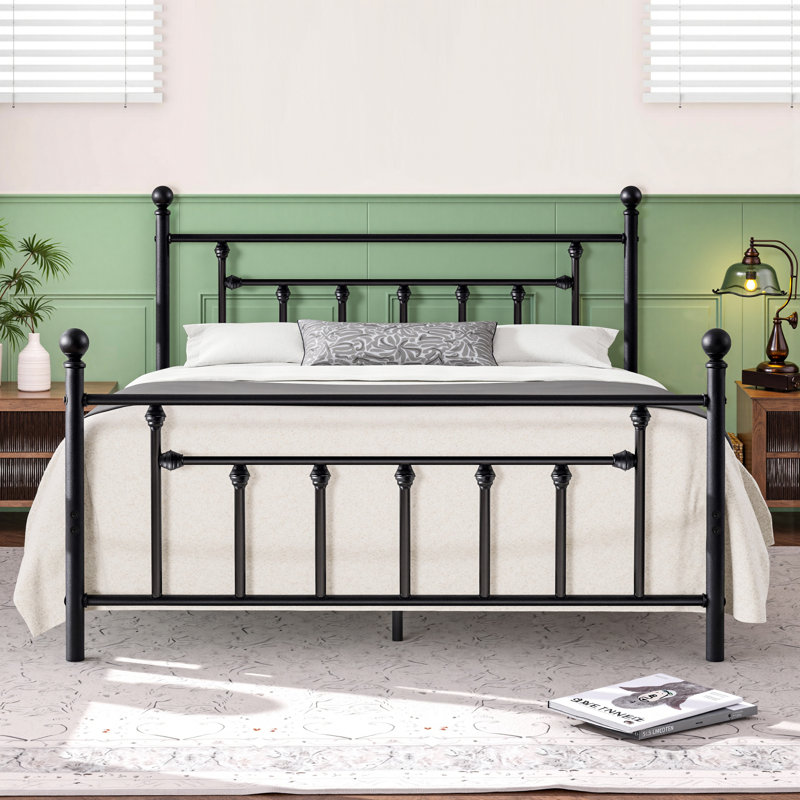 Double Metal Bed Frame with Headboard, Black, Double (4'6)