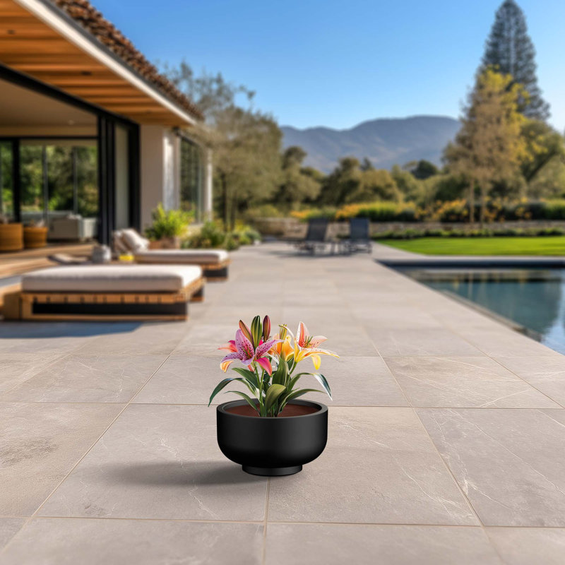 Large (Upgraded Interior) Concrete Round Planter / Pot With Drainage Holes, 7.87" H x 13.78" W x 13.78" D