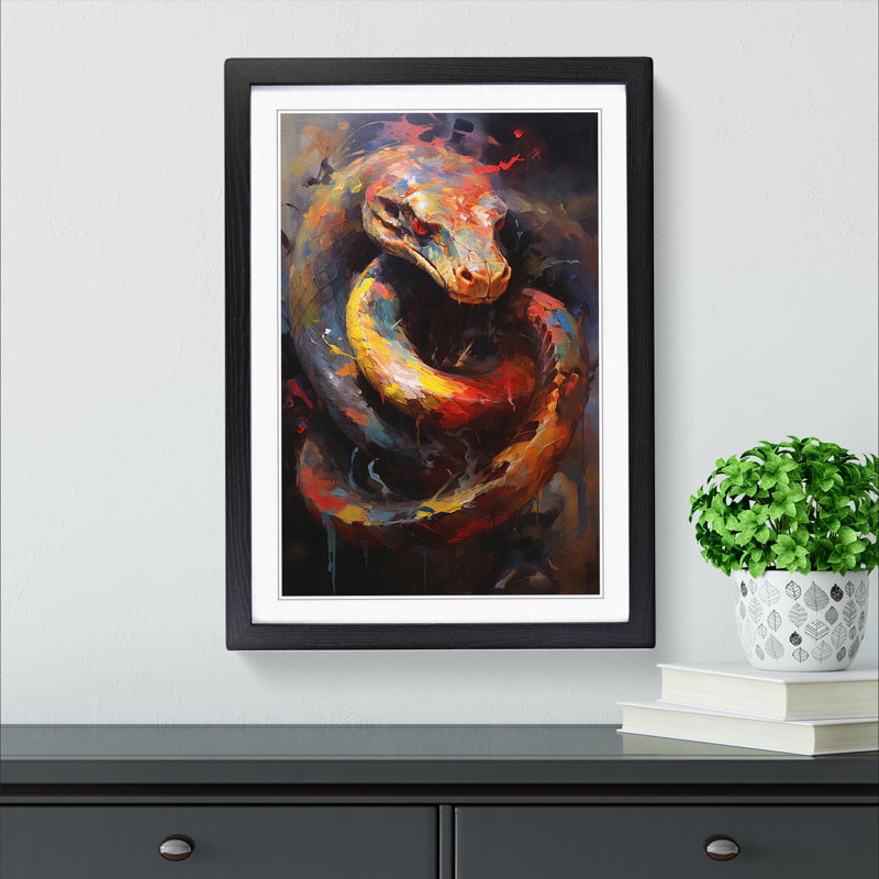 Snake Gestural Art - Framed Print, 34cm H x 25cm W x 2cm D, Black Framed