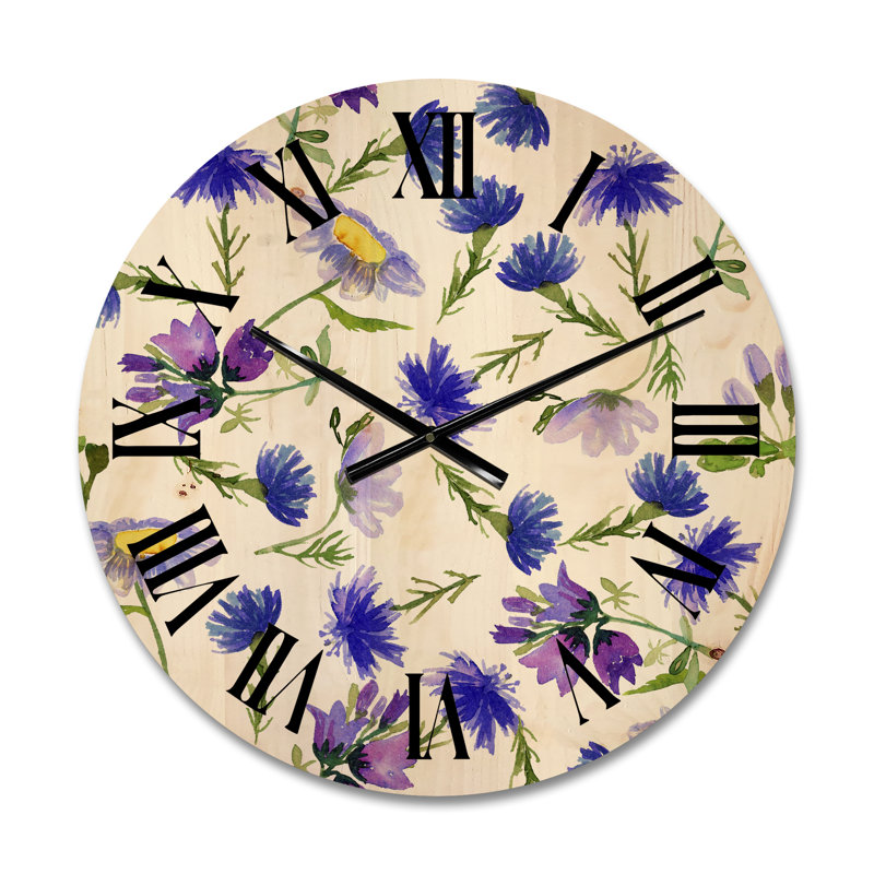 Horloge murale en bois Wildflowers with Leaves I, Moyen
