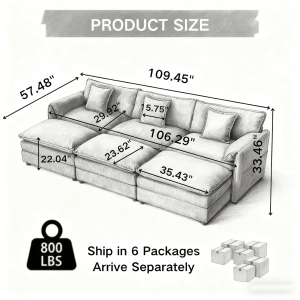 Ebern Designs Oversized Deep Seat Sectional Cloud Sofa Sleeper With 3 ...