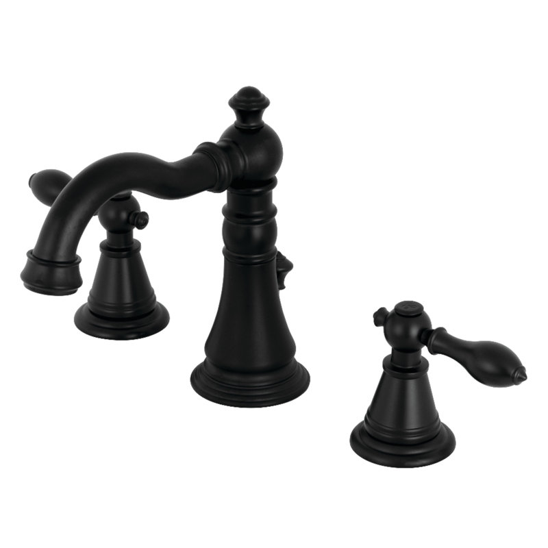 Kingston Brass English Classic Two-Handle 3-Hole Deck Mount Widespread Bathroom Faucet with Pop-Up Drain, Matte Black