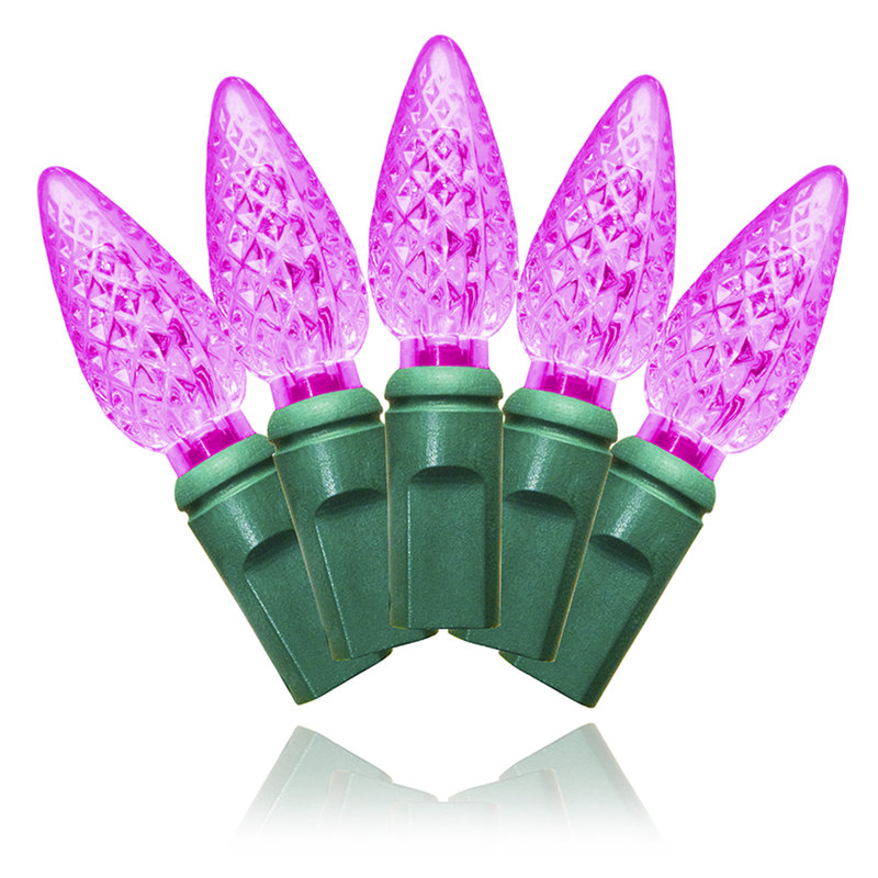 Mini guirlande de 35 lumières d'extérieur 108 po Leonide, Vert, Rose