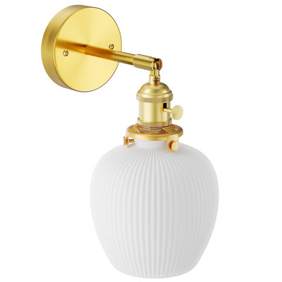 Lampe murale en laiton avec télécommande FANHAO avec télécommande et abat-jour en verre pour la maison (ampoules incluses)
