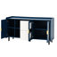 Armoire de cuisine 55 po avec portes en verre, 2 tiroirs bleus, buffet élégant, tiroirs et compartiments ouverts, rangement-4145637
