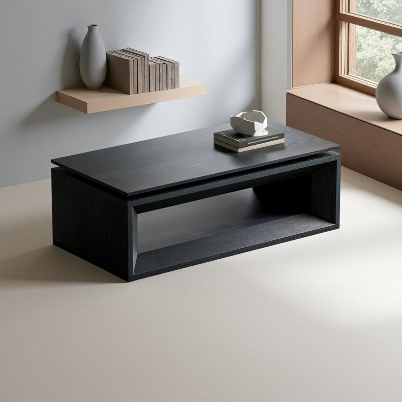 Table basse rectangulaire à plateau relevable avec rangement flottant 43,3 po, Noir