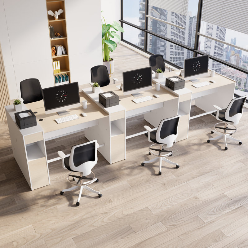 Poste de travail modulaire à hauteur de bar 6 personnes avec rangement et prises Okeysen, bureau debout pour bureau