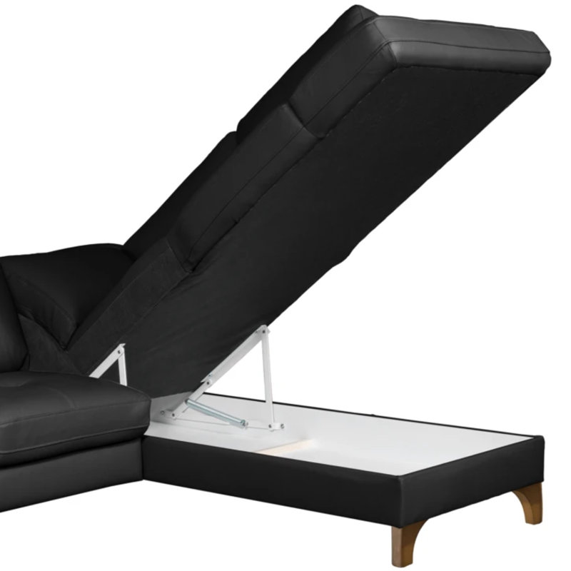Damar Leather Corner Sofa with Sleeping Function and Storage, Right Hand Facing, Damar Black Genuine Leather