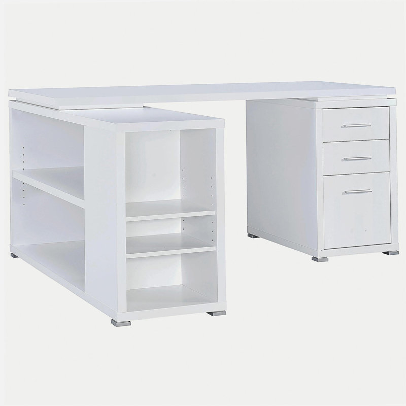 Bureau d'ordinateur en L à 3 tiroirs Tona, Blanc