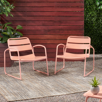 Coral Pink Metal Outdoor Patio Chairs (Set of 2)