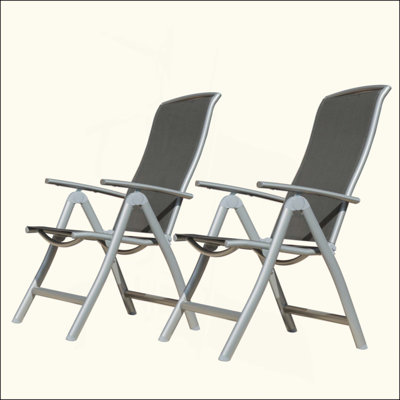 Ensemble de 2 chaises de patio pliantes, chaises de patio inclinables d'extérieur à cadre en aluminium pour le jardin, le camping, la plage, la terrasse, chaises de jardin réglables à haut dossier avec siège en tissu PVC-coated polyester