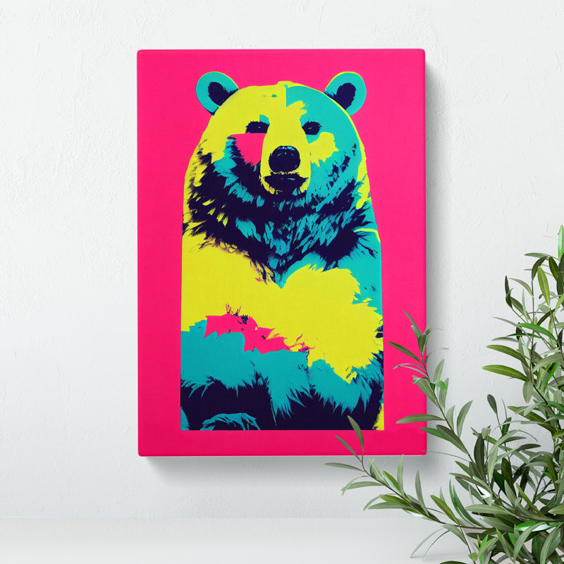 Neon Bear Abstract - Wrapped Canvas, 50cm H x 35cm W x 3cm D