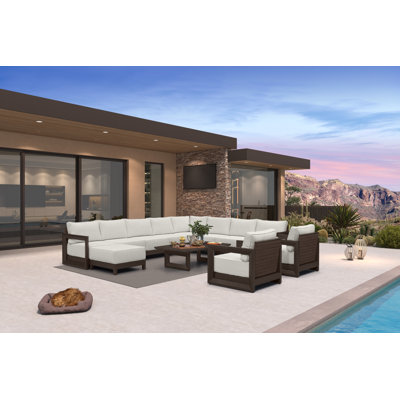 PURPLE LEAF Patio Furniture Set Open-End Outdoor Couch With 9.6" Thick Cushion And Soft Pillows Outdoor Sectional Sofas Modern Outdoor Conversation Sets For Yard Porch Deck, Bronze