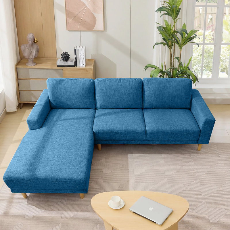 2-Piece 90" Upholstered L-Shaped Chenille Corner Sofa , Blue