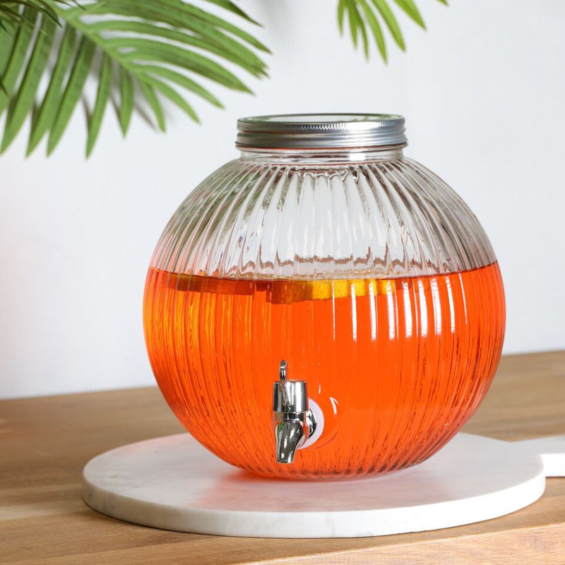 5.5L Glass Beverage Cocktail Drinks Dispenser Jug Screw Lid Spout Tap BBQ Party
