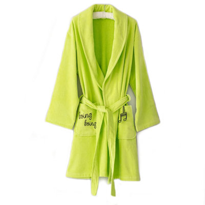Velvet Women's Bathrobe Sprat Frog Character 100% Turkish Cotton Hooded Robe with Belt Green One Size