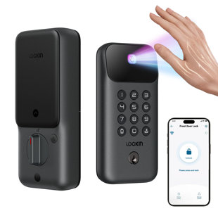 Serrure intelligente Lockin Veno Go Palm Vein avec Wi-fi intégré et question, serrure de porte à pêne dormant intelligent sans clé, 5 méthodes de déverrouillage, sécurité Ansi de classe 3, batterie rechargeable de 7 mois, étanche IP53
