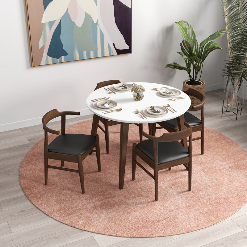 Carlsen 4 - Person Solid Wood Top Four Leg Dining Set, White, Black