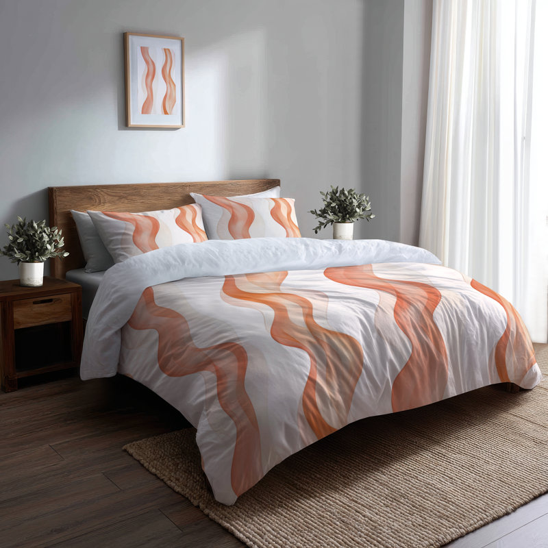 Ensemble de housse de couette moderne à 3 lignes abstraites orange et blanches Terra Lines