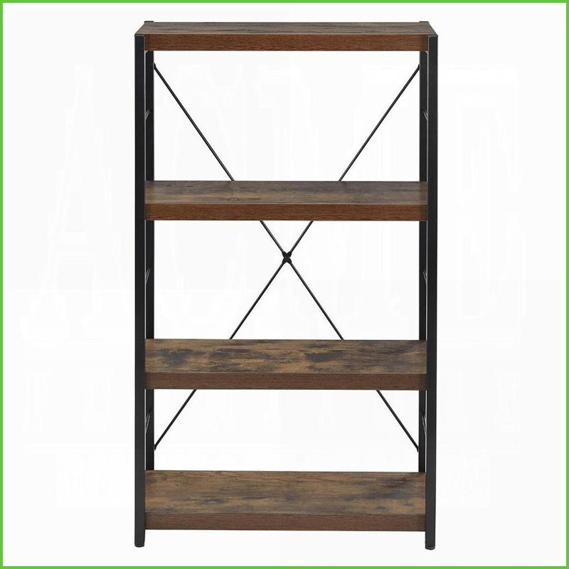 Bookshelf Industrial Style 24”W x 11”D x 43”H Weathered Oak &amp; Black Metal | Industrial | Office, Black/Oak
