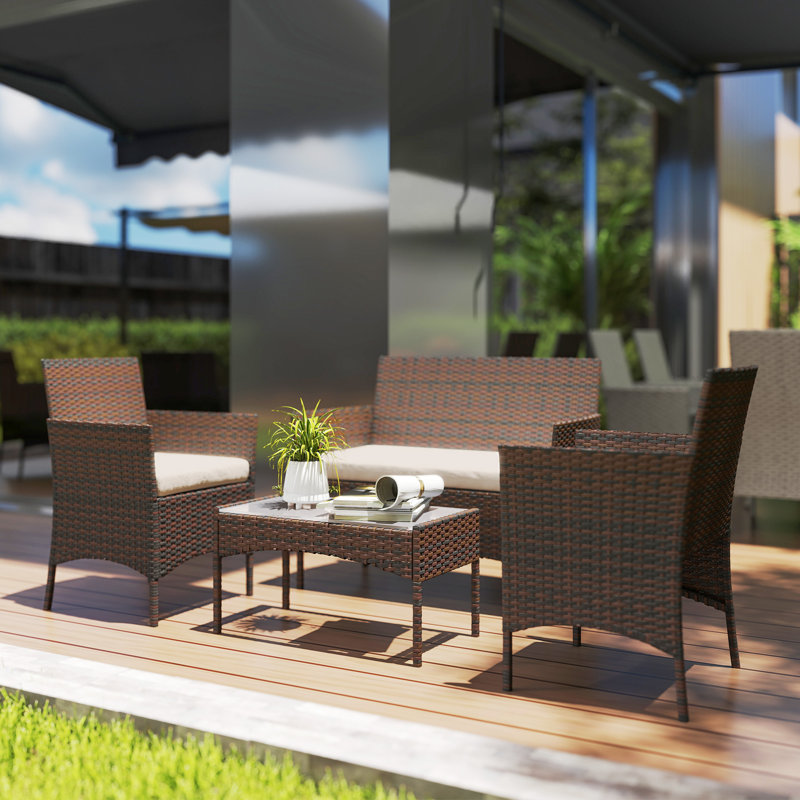 Rattan Sofa Set, Beige, Brown
